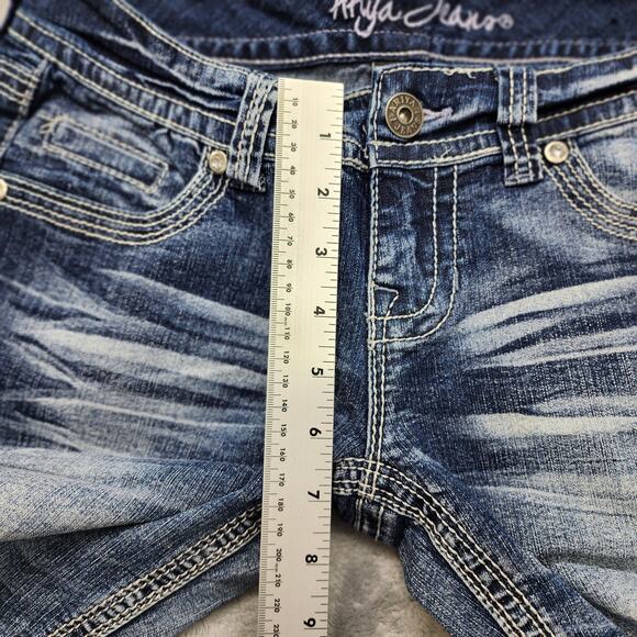Ariya Jeans Shorts Womens 5 Juniors Blue Low Rise Bermuda Cuffed Stretch Denim - Picture 9 of 12